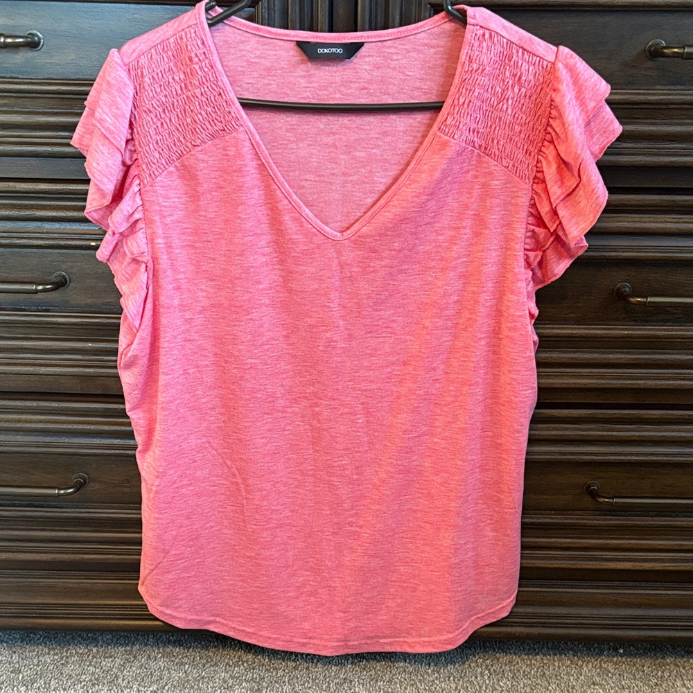 Coral Ruffle Sleeve Blouse by Donato